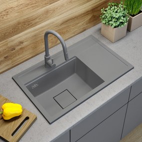 Gamma Quadro 8151, 1-komorový granitový drez 800x500x220 mm, šedá, GMA-ZLE000188