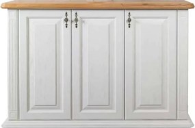 Biela úzka komoda s tromi dvierkami, 140x47x90 cm