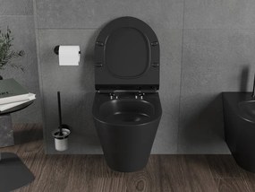 Mexen Rico, závesná WC misa 490x360x370 mm, Rimless Tornádo + WC sedadlo z duroplastu, čierna matná, 30720185T