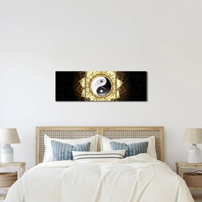 Obraz - Zlatý Yin-Yang (s hodinami) (90x30 cm)