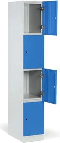 Šatníková skrinka S1 s úložnými boxmi, 4 boxy, 1850 x 300 x 500 mm, cylindrický zámok, červené dvere