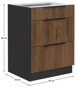 Dolná kuchynská skrinka Monzesa 60 D 3S BB (orech okapi + čierna) . Vlastná spoľahlivá doprava až k Vám domov. 1096937