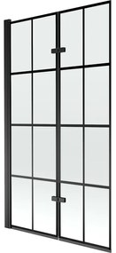 Mexen Castor, 2-krídlová vaňová zástena 100 x 150 cm, 6 mm číre sklo-čierny vzor, čierny profil, 892-100-002-70-77