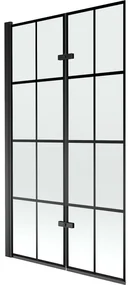 Mexen Castor, 2-krídlová vaňová zástena 100 x 150 cm, 6 mm číre sklo-čierny vzor, čierny profil, 892-100-002-70-77