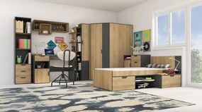 Rohová šatníková skriňa Nano, dub/grafit