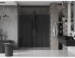 Mexen Velar L Duo, posuvné sprchové dvere do otvoru 180 cm, 8mm šedé sklo, brúsený grafit, 871-180-003-42-95