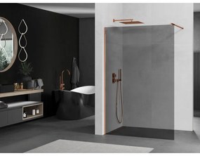 Mexen Kioto, sprchová zástena 140x200 cm, 8mm šedé sklo, profil ružové zlato, 800-140-101-60-40
