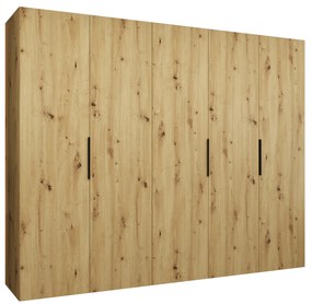 Šatníková skriňa 250 cm Mirabella 1 (dub artisan + čierna). Akcia -21%. Vlastná spoľahlivá doprava až k Vám domov. 1126369