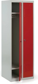 Kovová šatníková skrinka S2, 2-dverová, 1800 x 600 x 500 mm, otočný zámok, červené dvere