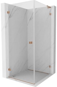 Mexen Lunar-B L sklápací sprchový kút ľavý 80 x 80 cm, číre sklo, medená matná, 832L-080-080-65-00-L