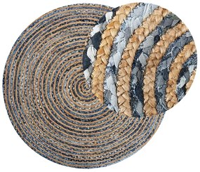 Okrúhly jutový koberec ⌀ 140 cm modrá/béžová LEVENTLER Beliani