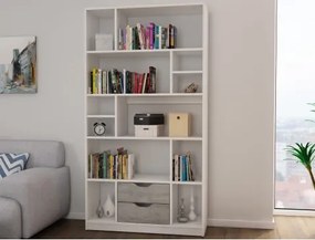 Vysoký regál/knihovňa Sten, biely / sivý betón%