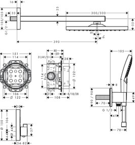 Hansgrohe Raindance E, sprchový systém 300 1jet s termostatom ShowerSelect Square, chrómová, HAN-27952000