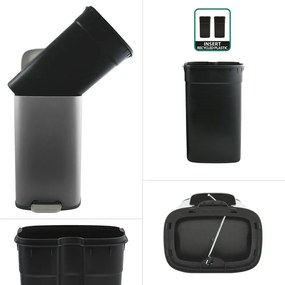 Tmavosivý nášľapný oceľový odpadkový kôš 50 l Akira – Spirella