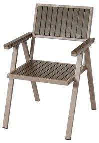 Set 2 záhradných stoličiek HWC-J95, hliník imitácia dreva - rám šampanské, sivá