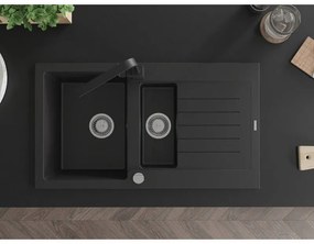 Mexen Matias, granitový drez 900x505x200 mm, 1,5-komorový a čierna batéria Rita, čierna, 6502-77-670300-70