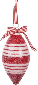 Červenobiela pruhovaná sklenená ozdoba špicatá banka - Ø 6*12 cm