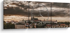 Obraz - zamračená Praha (s hodinami) (90x30 cm)