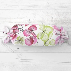 Biante Vankúš valec bonbon Sandra SA-366 Ružovo-zelené kvety na bielom 15x40 cm