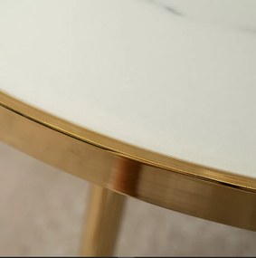 Jedálnský okrúhly stôl AMADORA biely mramor zlaté nohy 100cm - vintino.sk
