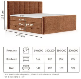 Oranžová boxspring posteľ s úložným priestorom 140x200 cm Ava – Maison de Rêve