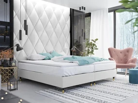 Čalúnená manželská posteľ Estelle - Baza Gold II, Dostupné poťahy: ekokoža Soft 017 (biela), Rozmer postele: 160x200
