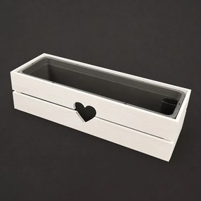 AMADEA Drevený obal na kvetináč so srdcom biely, 62x21,5x17cm Český výrobok