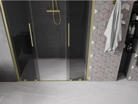 Mexen Velar L Duo, posuvné sprchové dvere do otvoru 150 cm, 8mm šedé sklo, zlatá matná, 871-150-003-42-55