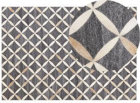 Kožený koberec 140 x 200 cm sivá/béžová GENC Beliani