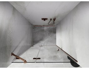 Mexen Lunar, ľavé otočné sprchové dvere 125 cm, 8mm číre sklo, medený matný profil, 834-125-000-65-00-L