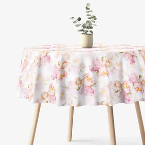 Goldea okrúhly obrus 100% bavlnené plátno deluxe - kvitnúce kvety pivoniek Ø 220 cm