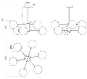 Redo 01-2943 - Luster na tyči MUNDI 6xE14/28W/230V meď