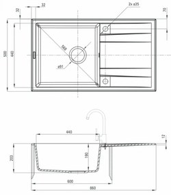 DEANTE ERIDAN ZQE_N113 Jednodrez s odkvapom 860X500X203, granit čierna - Deante