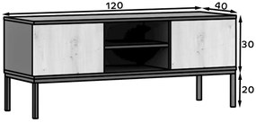 TV stolík LANZZI 120x40 cm, čierna/dub artisan