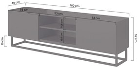 TV skrinka Loftia Mini 160 cm s otvorenými priečinkami a kovovým rámom – čierna / čierny mat