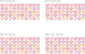 Akvarelové srdcia pre dievčatá 50 ks textilní prelepiteľné nálepky na stenu 50 ks 4x4 cm