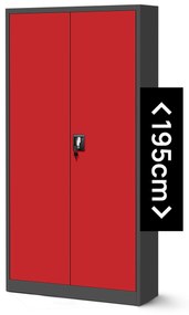 Kovová spisová skriňa JAN H, 900 x 1950 x 400 mm, antracitovo-červená