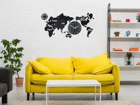 Nástenné samolepiace hodiny Mapa sveta 110x55 cm čierne