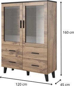 Vitrína Lotta 120 cm čierna/dub wotan