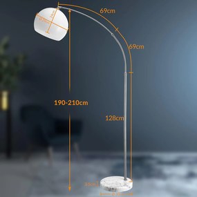 InternetovaZahrada Dizajnová oblúková stojanová lampa s mramorovou základňou - nastaviteľná 190 - 200 cm