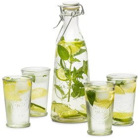 Fľaša 1l + 4 poháre 250 ml sada sklo