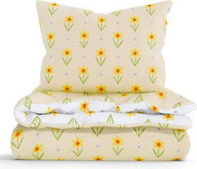 Francúzske bavlnené obliečky Renforcé - Narcis bieložlté