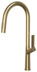 Gamma Awra, kuchynská batéria s vyťahovacou výlevkou a dvojfunkčnou sprchou, zlatá matná, GMA-BAA-BGD