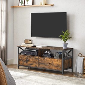 TV skrinka s 2 zásuvkami, TV stolík pre televízory do 55", rustikálna hnedá