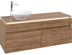 VILLEROY &amp; BOCH Legato závesná skrinka pod umývadlo na dosku (umývadlo vľavo), 4 zásuvky, s LED osvetlením, 1400 x 500 x 550 mm, Oak Kansas, B588L0RH