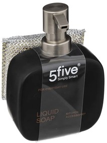 Dávkovač mydla Five, čierna/s prvkami vo farbe nerez, 400 ml