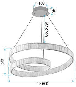 Toolight Toolight, LED závesné svietidlo 60cm, 72W, 3500lm, APP1767-CP, zlatá, OSW-04343