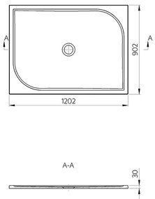 Vima 129 - Vanička s protišmykom, liaty mramor, 120x90cm