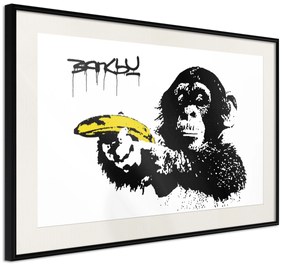 Artgeist Plagát - Banksy: Monkey with Banana [Poster] Veľkosť: 30x20, Verzia: Čierny rám s passe-partout