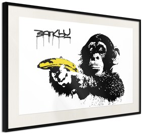 Artgeist Plagát - Banksy: Monkey with Banana [Poster] Veľkosť: 90x60, Verzia: Čierny rám s passe-partout